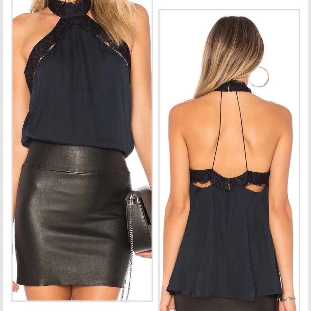 Haute Hippie Midnight Halter Tank Top with Cut Out Back